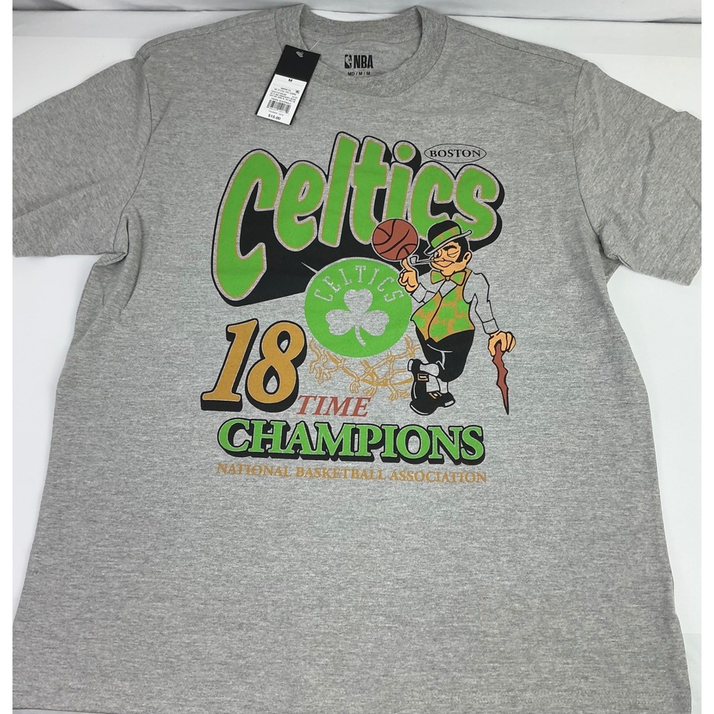 NWT Boston Celtics‎ NBA Gray Graphic T-Shirt 18 Time Champions Mens Medium